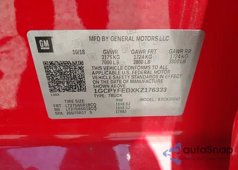 2019 Chevrolet Silverado K1500 Lt Trail Boss из США, поврежденный, VIN 1GCPYFEDXKZ176333